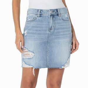 LIVERPOOL Women's 4/27 Evanston Distressed‎ Denim Jean Mini Skirt Blue EUC
